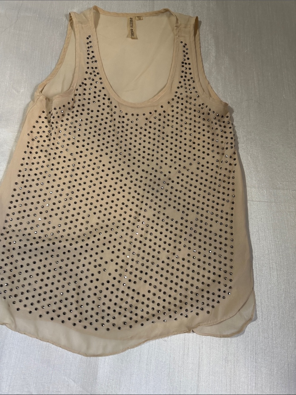 Embellished Cream Sleeveless Tank Top/0044